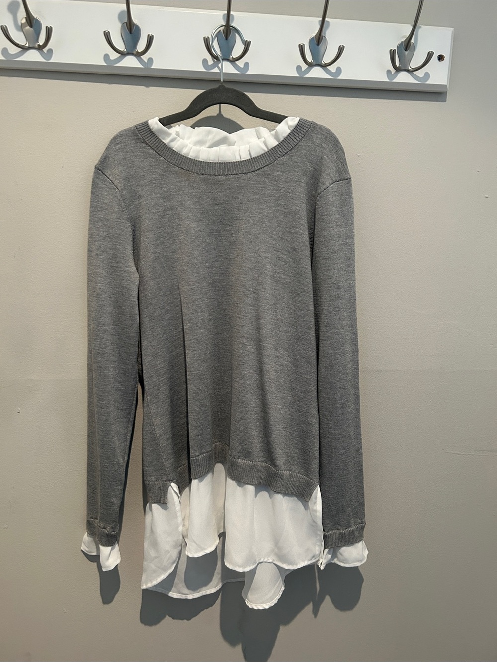 Adrianna Papell Gray Knit sweater with White Shirttail